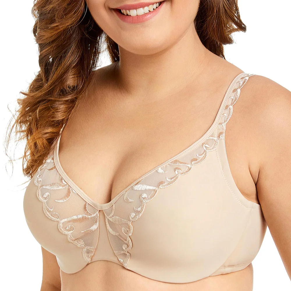 

Wholesale Women Non Padded Underwire Bra Breathable Full Coverage Underwire Embroidered Bra, White,black,red,purple