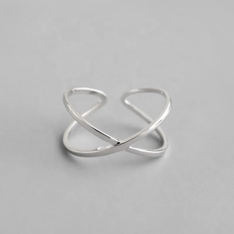 

Simple Ladies Open X Shape ring 925 silver sterling