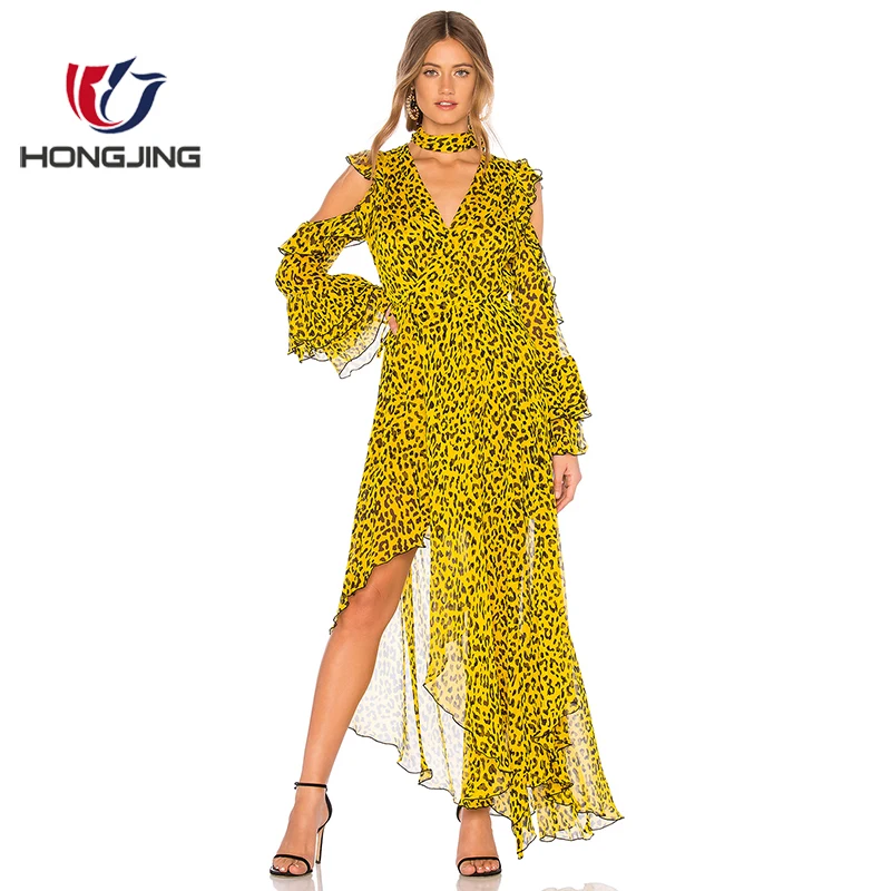 

women wearPartially lined with semi-sheer silk Shoulder cut-outs Wrap styling with adjustable waist tie nightwear prom dress, Heyford goldenrod print ,or /customize
