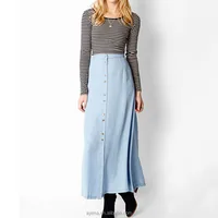

Snap Front Women Soft Jean Maxi Skirt Wholesale Long Denim Skirts