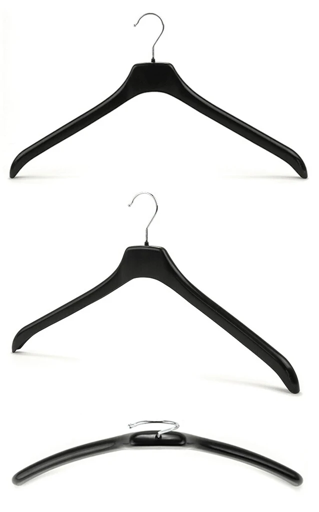 cheap wholesale black plastic coat hanger with 2.5cm shoulder