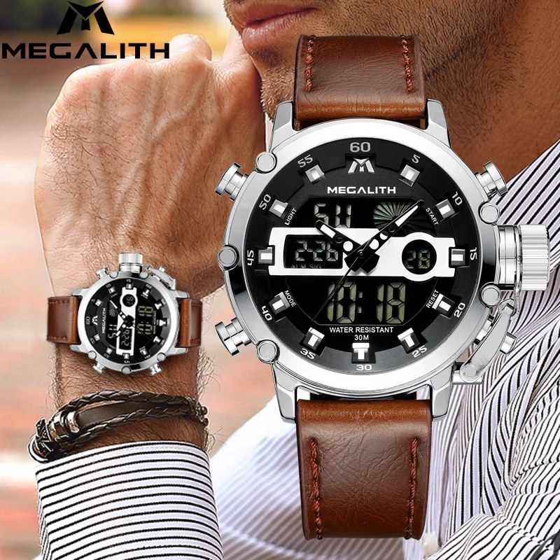 

MEGALITH Quartz Watches Men Multifunction Waterproof Date Luminous LED Sport Chronograph Wrist Watch Men Clock Relogio Masculino
