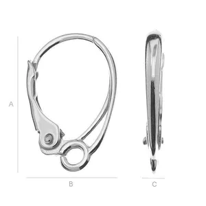 Silver earring hook, silver findings, jewelry supplies, lever back gold-plated