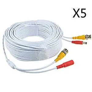 JerGO Professional Grade Siamese Combo Coaxial Cable Pre-made All-in-One BNC Video Power Cable for 1080P /720P, TVI, CVI, AHD and HD-SDI Camera and Analog CCTV Camera ( White 100Ft )(5 Pack)