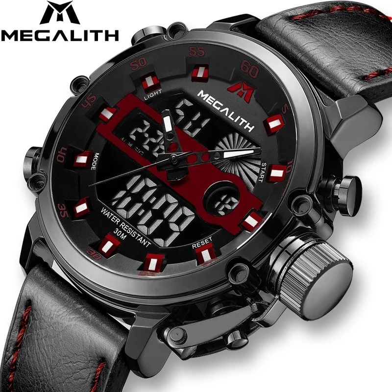 

MEGALITH Fashion Waterproof Men Watch Top Brand Luxury Luminous Quartz Watches Men Sport LED Digital Clock Man Relogio Masculino