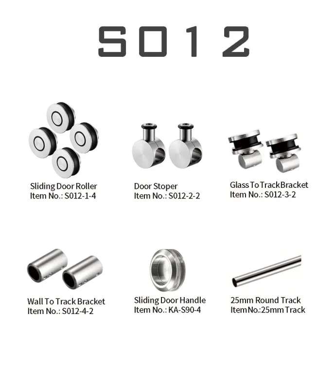 Double Wheels Bathroom Sliding Glass Door System Frameless Shower Glass