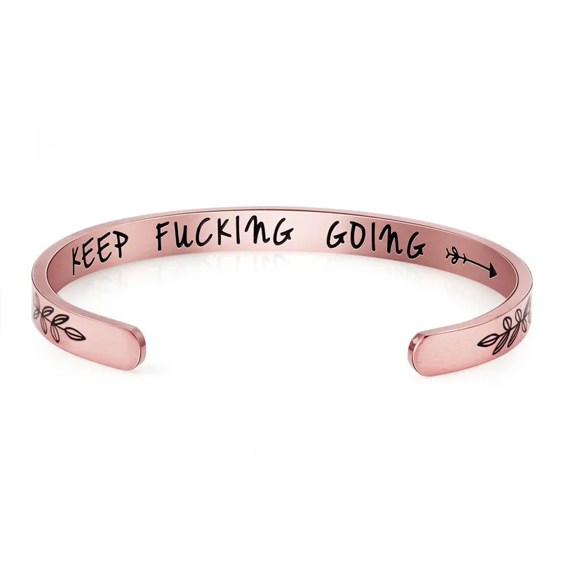 

Hot Sale Stainless Steel Bracelet with Keep Going Engraved Words Cuff Bracelet Jewelry for Women Mom Girl, Silver;rose gold