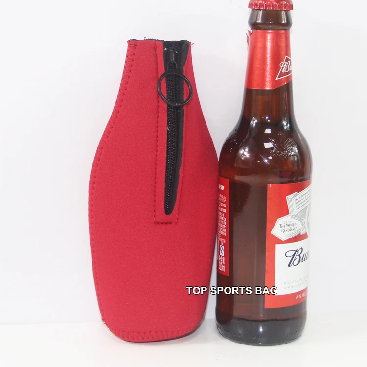 

Red Neoprene zipper beer bottle holder insulated bottle case cover suits, Customized color