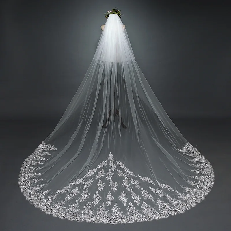 

High Quality Elegant Applique Lace Tulle Ivory Wedding Veil Chic Bridal Veils