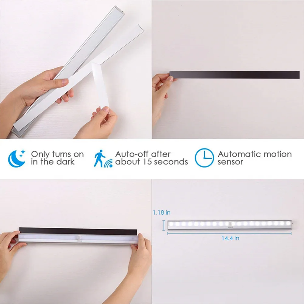 
20 LED Under Cabinet Light Motion Sensor Rechargecable USB Night Light Closet Lamp Wardrobe Light for Indoor 