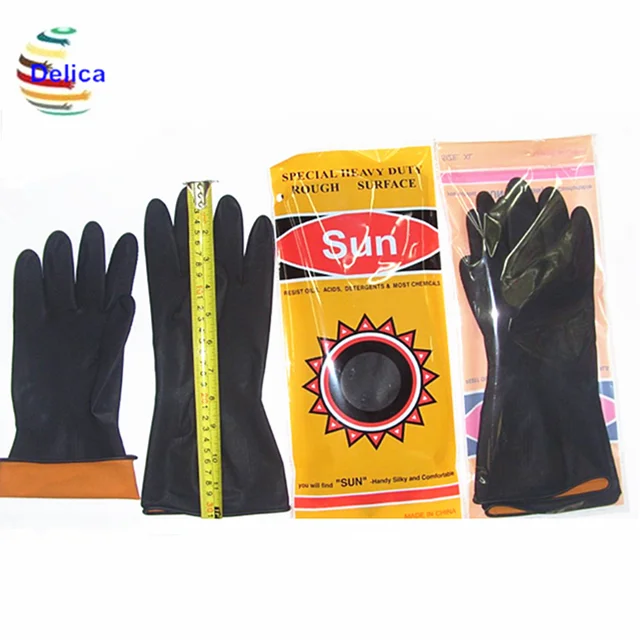 

Industrial Work Latex Glove Dipped Lined Heavy Duty Black Rubber Glove Safety, Yellow,red,orange,pink,blue,green,black,bicolor