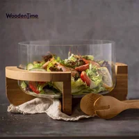 

Wholesale New Multi-Function Glass Salad Bowl Set with Bamboo Stand for Dessert Fruit