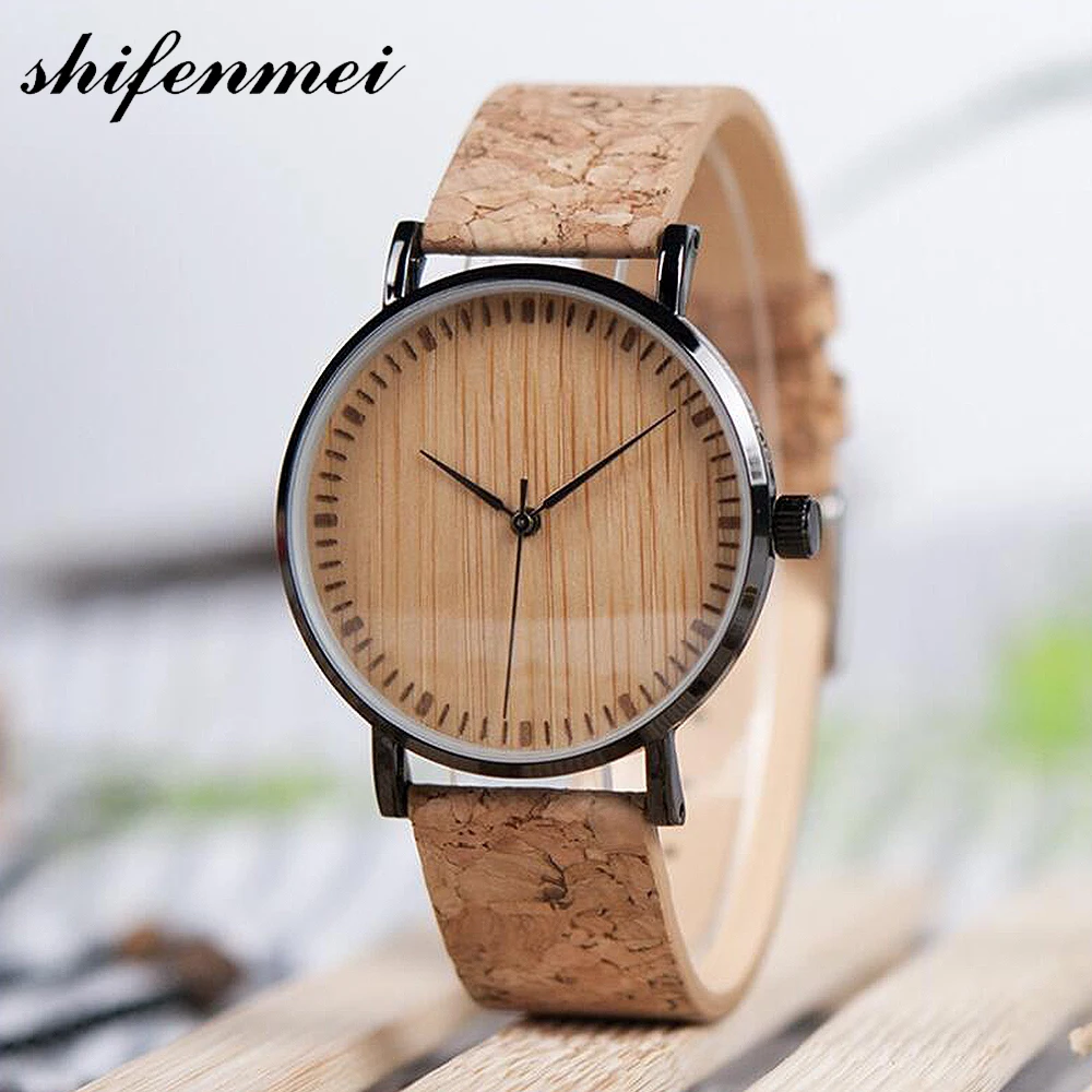 

Shifenmei S5553 Unisex Vintage Quartz Wrist Watch Real Bamboo Dial Retro Cork Leather Watch