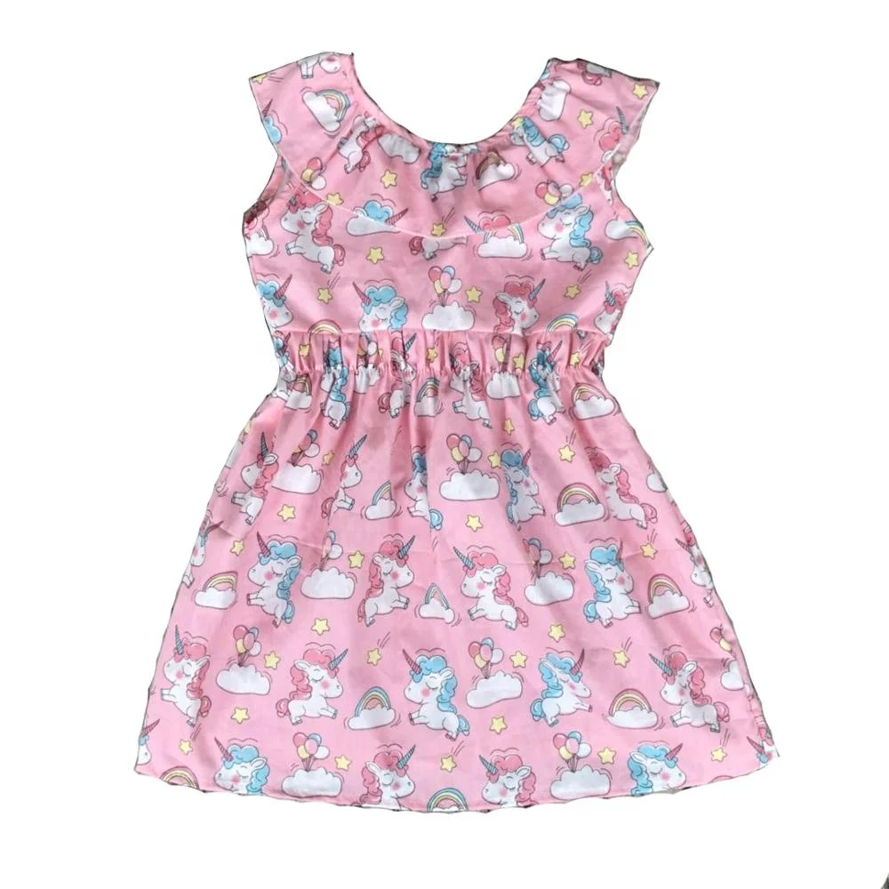 

hotsale baby girls unicorn ruffle dress children bow boutique cotton clothing