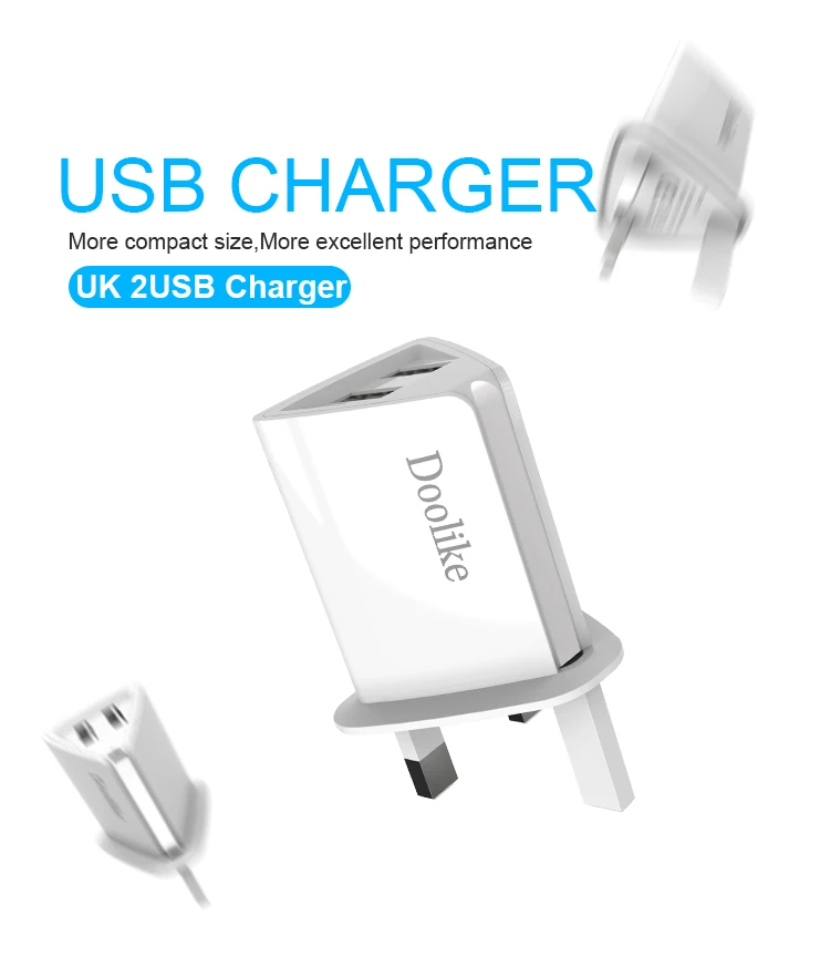 Dual USB Wall Charger with USB Charging Cable Portable UK Plug 5V-2.1A Charger Adapter
