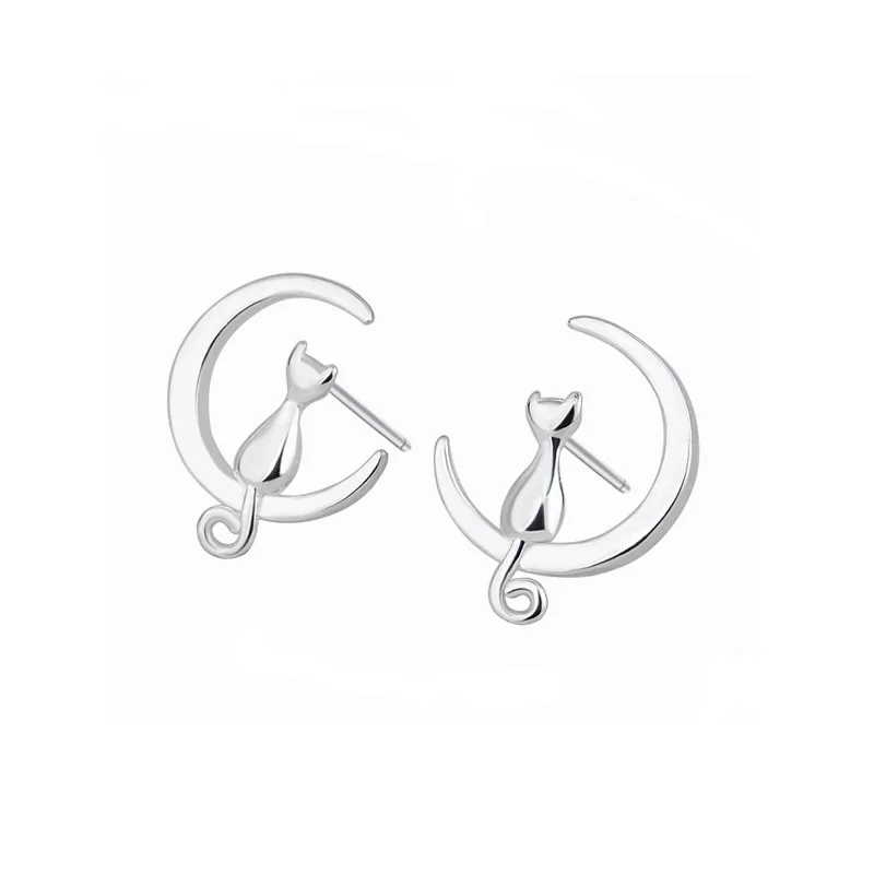 

New design popular silver cat shape silver plated birthday women's earrings, Picture shows