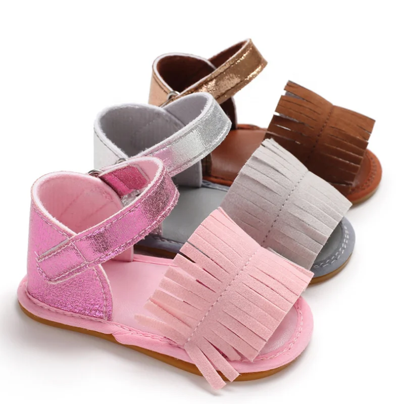 

Summer Sandals Baby Girl Shoes Anti-slipping Soft Sole Light Weight Tassel Flannel Solid Color Prince Shoes Infant Sandals