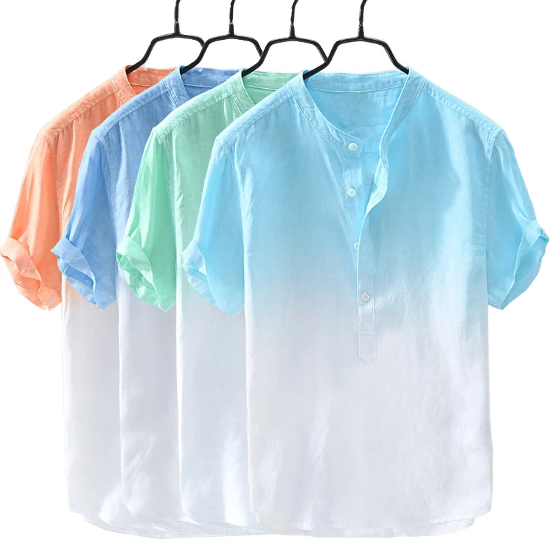 

Wholesale hang dyeing mens t shirt custom logo button short sleeve shirt