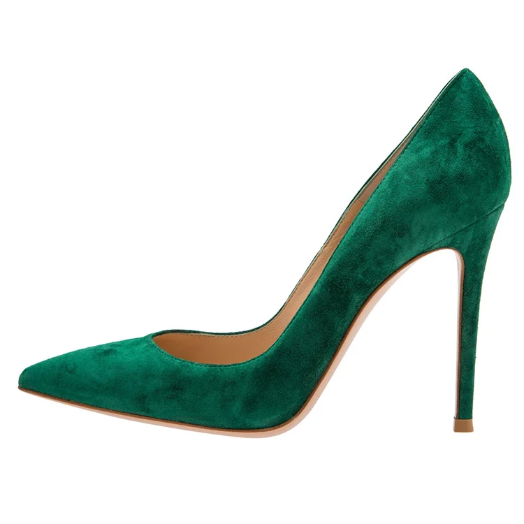 2019 Latest Ladies Green Suede Pointed Toe Party Shoe High Heel Dress ...