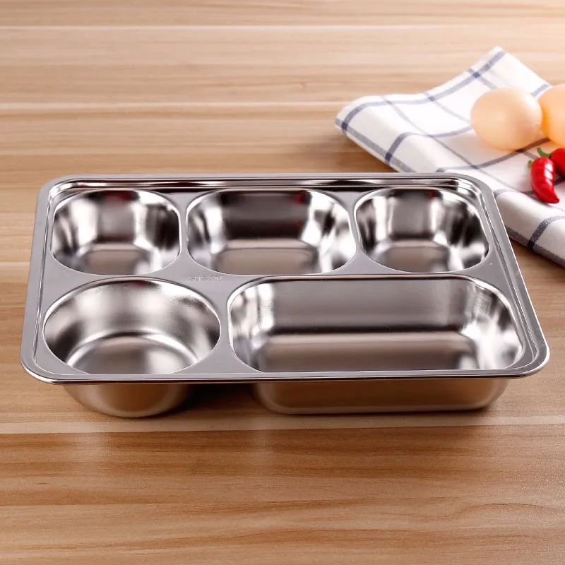 5 Compartment Tray Hospital Food Tray Stainless Steel Lunch Box With