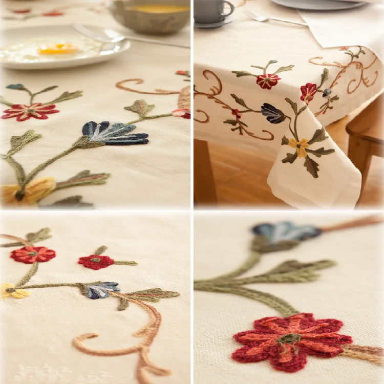 New Designs Handmade Lace Embroidery Fabric Tablecloth With Hand