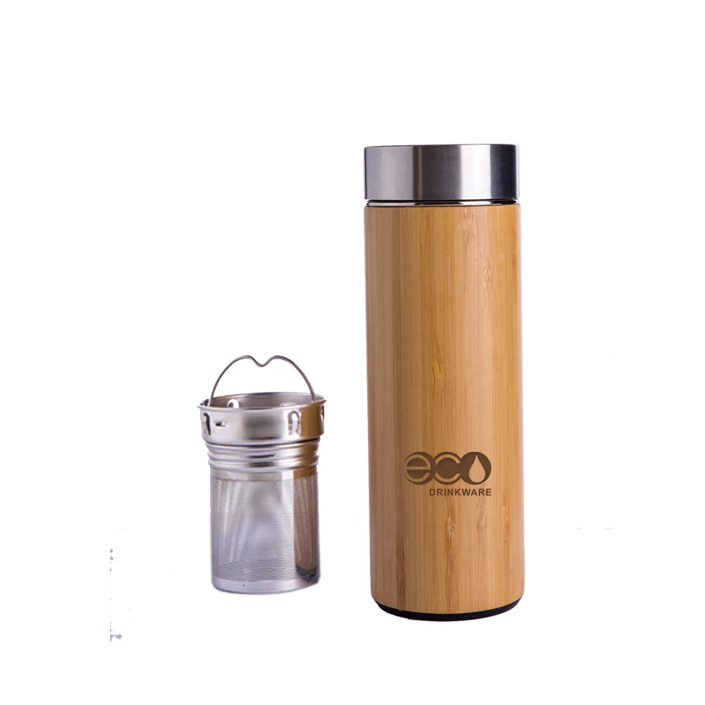 

GB8030 330ML/12OZ Natural Stainless Steel bamboo Vacuum Insulated infuser flask Wholesale