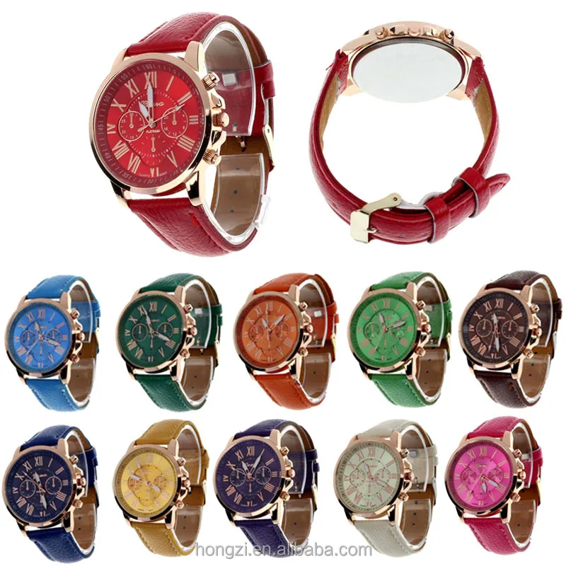 

2017 hot 11 Colors Ladies Watches Roman Numerals Fau PU Leather Analog Quartz Women Men Casual Relogio Hours Wrist Watch