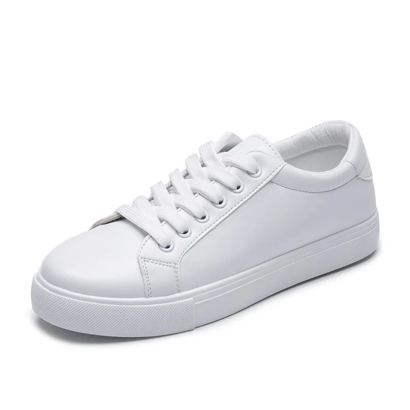 

Women Lace Ups Plain White Shoes Soft Pu Leather Casual Sneakers