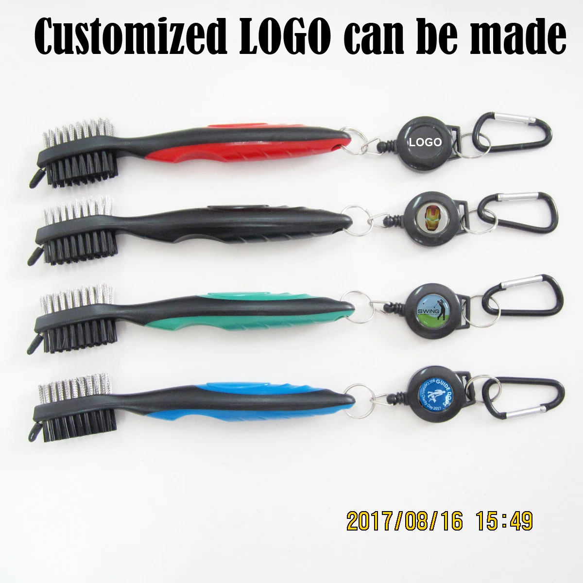 

customized logo on clip 2 side golf club cleaning brush