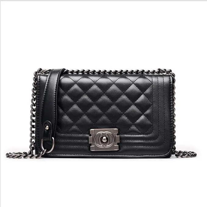 

Hot selling fashion women handbags trendy lady leather quilted crossbody shoulder bags, Black