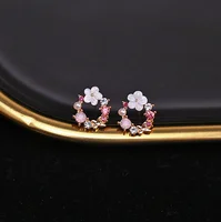 

925 sliver needle fresh and cute flower circle stud earrings women