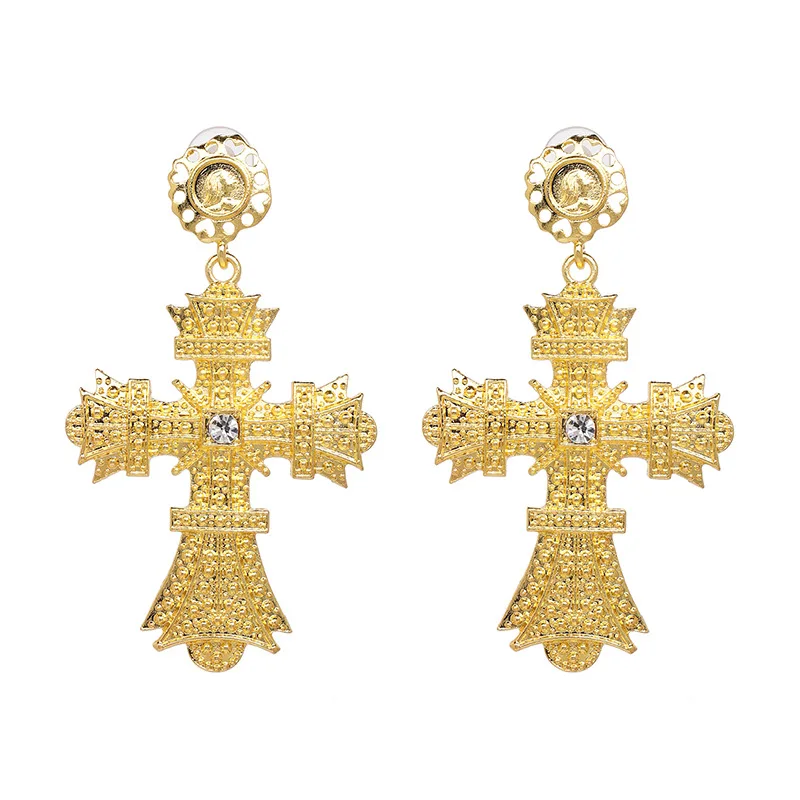 

Fashion Hot Selling Gold Color Big Cross Earrings For Women Bohemia Jewelry, As the picture