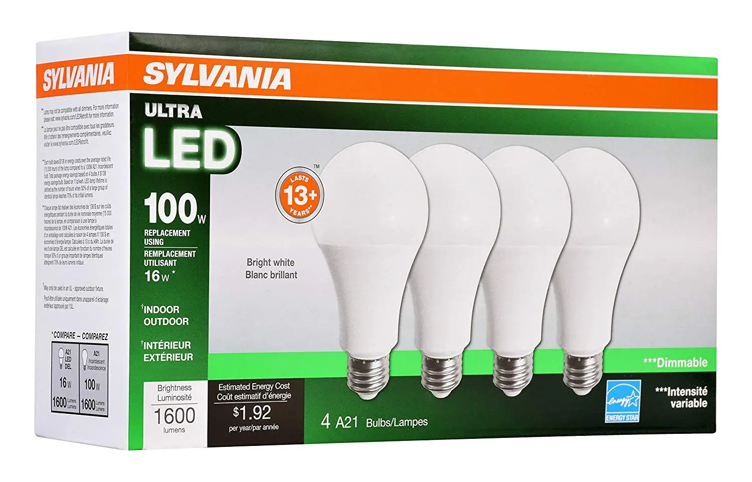 Sylvania Home Lighting 73188, 100W Equivalent, LED Bulb, A21 Lamp, Efficien...