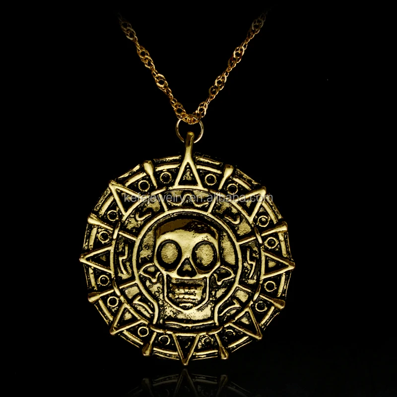 

Pirates of the Caribbean Aztec coin Medallion Skull Charm Necklace
