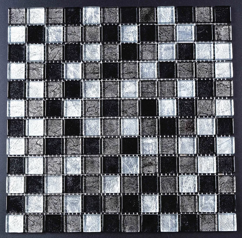 Bsl056 Brillo Pulido 3d Negro Y Plata De Azulejo Mosaico De Vidrio Para