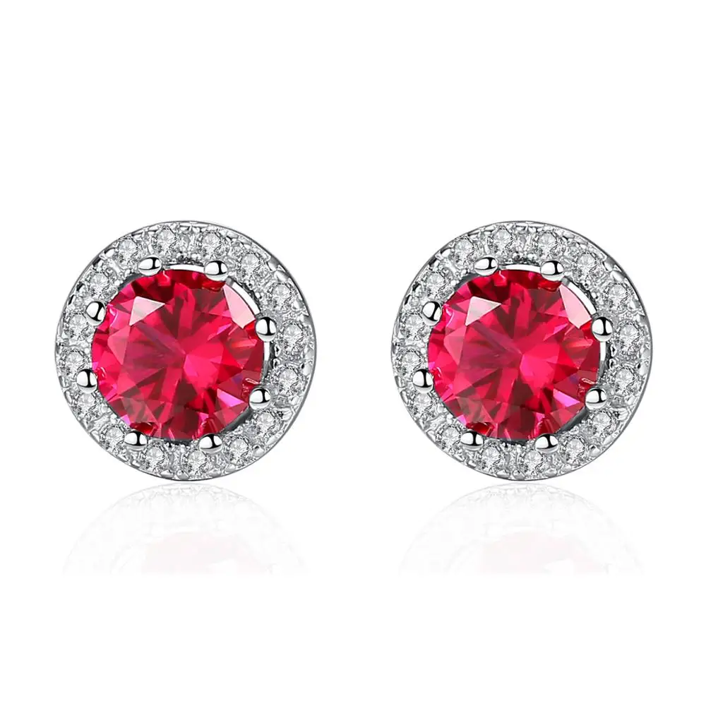 

CZCITY Ruby Earrings Gemstone Jewelry Halo Stud Flower Women Stud Earring Wholesale, N/a