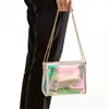 Custom Logo Transparent Waterproof Plastic Holographic glitter cosmetic bag, Wholesale Travel Glitter PVC Makeup Bag