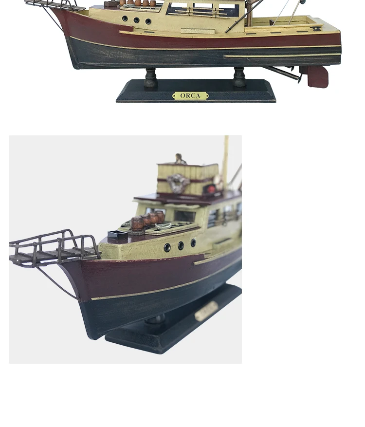 Orca Model  20" Wooden Fishing Boat Wood Assembled Fishing Ship Jaws Movie 