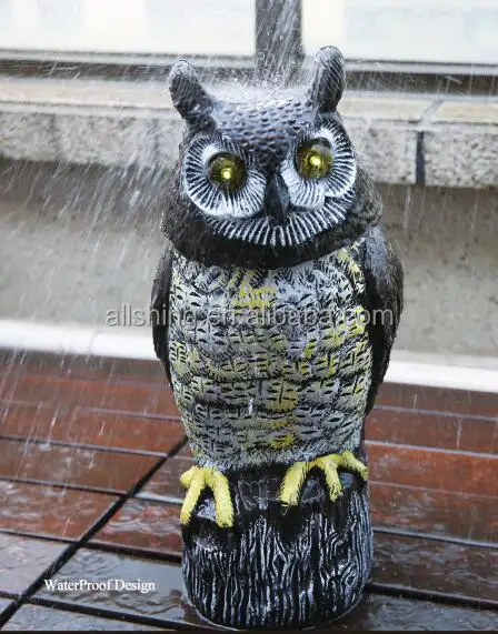 Fake Owl Statue with 3 Modes to Scare Birds Away Light-Control Ohuhu Solar Powered Horned Owl Decoy with Flashing Eyes & 3 Different Scary Sounds 