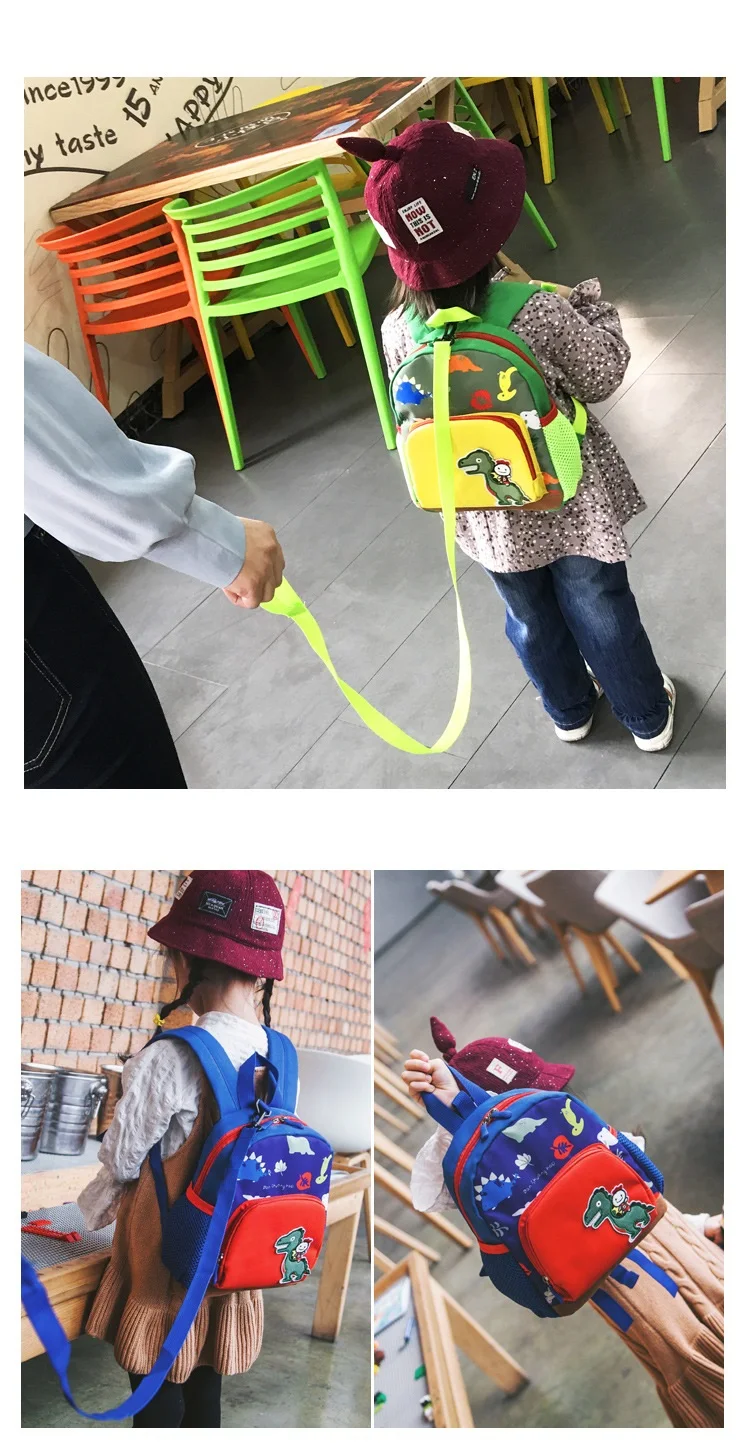 Toddler Kids cartoon dinosaur Backpack,Baby Boys Girls Toddler Pre School canvas Bag with Safety Harness