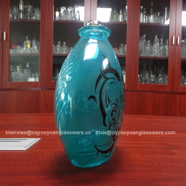 1300ml Flat Design Glass Distilled Spirits Bottles Extra High Quality