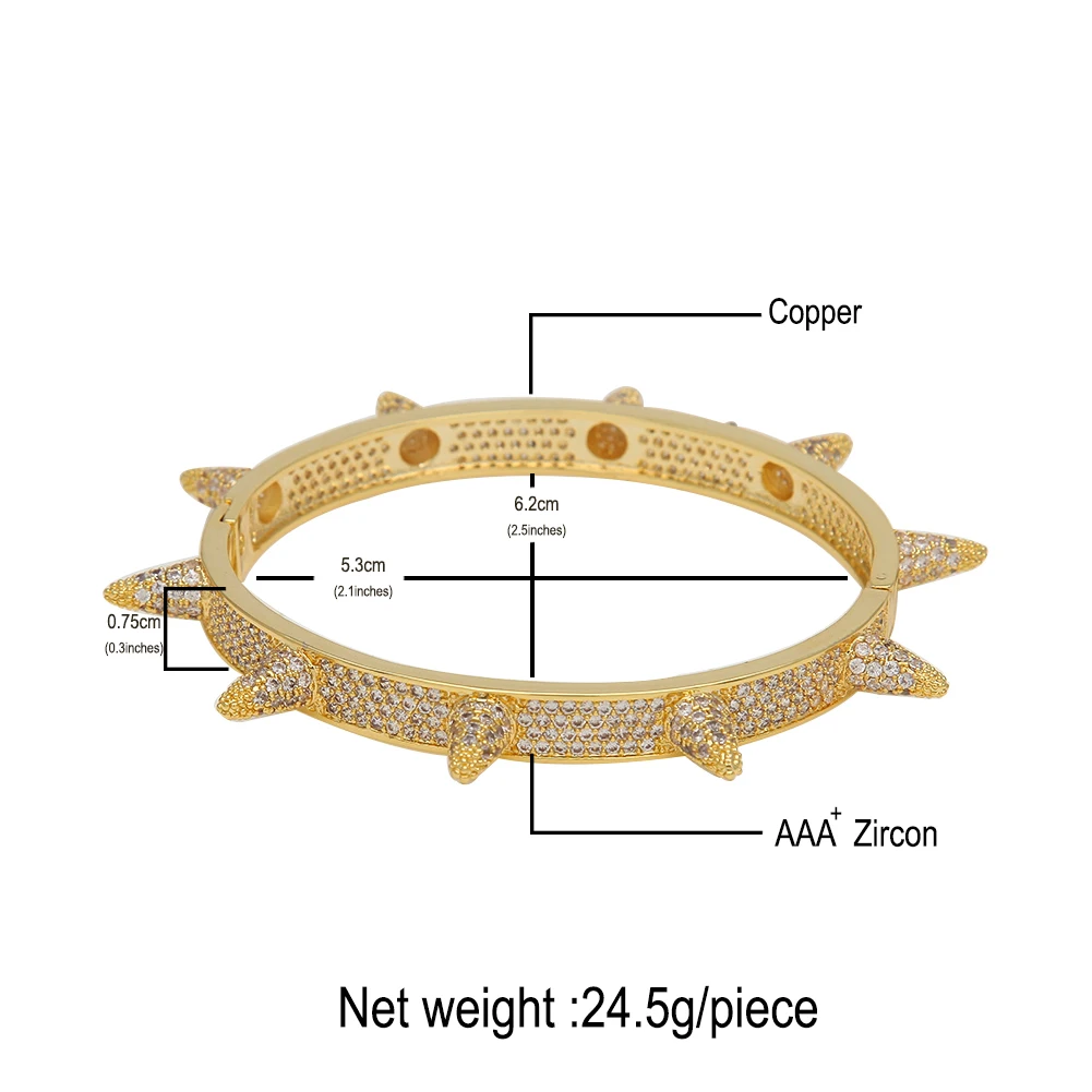 Fashion Hip Hop Jewelry Barbed Wire Gold Color Cuff Bangle Copper Zircon Twist Thorns Bracelets