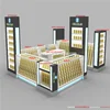 Wooden mobile shop counter floor plan design and 3D rendering drawing