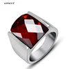 Stainless steel Wedding finger Ruby gemstone mens Red Zircon ring women