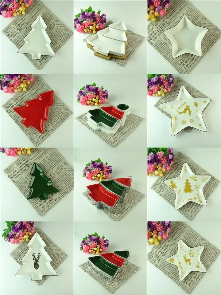 Custom Christmas Decorative Plate Ceramic White Christmas Tree Plates