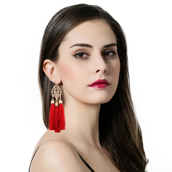 Beautiful Silk Thread Tel Earrings Red Color Drop Gift Earring Beautiful Silk Thread Tel Earrings Red Color Drop Gift Earring