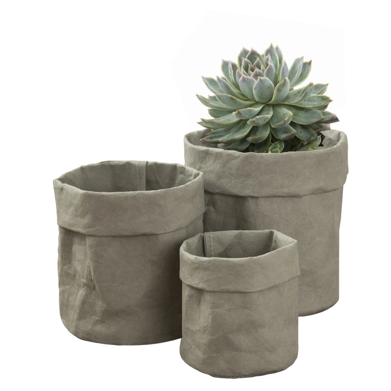 

Folding Kraft Paper Flower Pot Cover with Internal Plastic Film Multifunctional Kraft Storage Bag for Home Office Decor, Customized