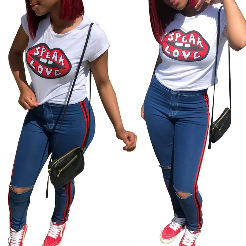 

80625-MX73 summer casual white letter T-shirts for women