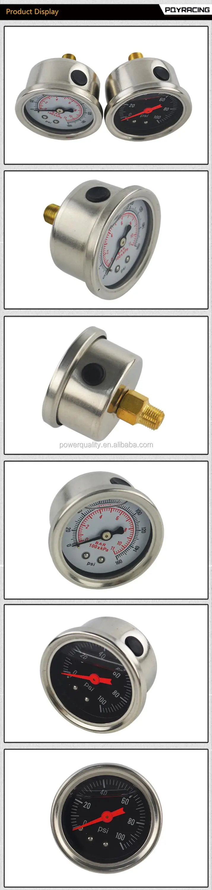 Fuel Pressure Gauge Liquid 0100 Psi / 0160psi Oil Pressure Gauge Fuel