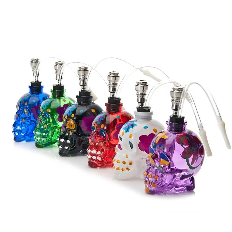 Coloured Drawing Glass Smoking Pipe Ghost Head  Style Tobacco Hookah Water Pipe EKJ H005